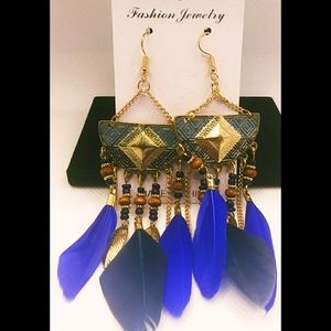 Blue Vintage Feathered Earrings